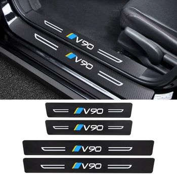 Наклейки на порог двери автомобиля из углеродного волокна Защитная пленка Накладки на педали для Volvo V90 Эмблема Накладка на порог багажника Наклейки Декор