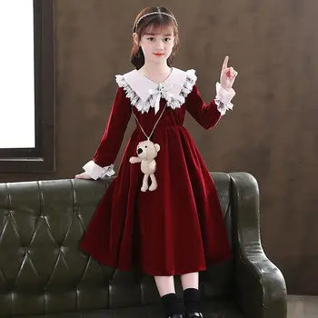 Новая детская юбка в западном стиле для девочек 2024, весенне-осеннее модное платье принцессы для девочек, детская одежда на флисовой подкладке