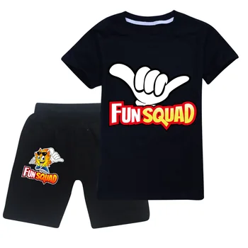 Новая летняя детская одежда с принтом Fun squad Gaming, футболка с круглым вырезом + шорты, Комплект из 2 предметов, Хлопковый детский костюм для мальчиков и девочек от 2 до 15 лет