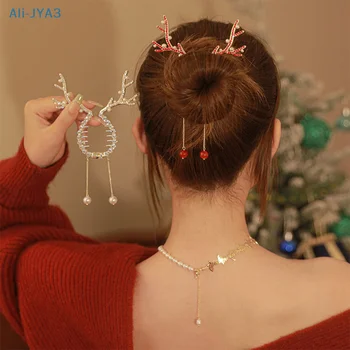 Новая Рождественская шпилька с кисточкой из рога лося, Корейская милая заколка для волос, повязка на голову в виде пучка в виде конского хвоста для женщин, аксессуары для волос для девочек