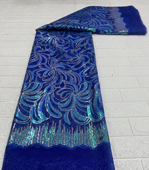 Новейшая синяя африканская кружевная ткань с блестками для вечеринки 2022, французская сетчатая кружевная ткань для нигерийского свадебного платья Материал PHD22127