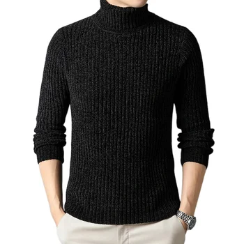 Новый мужской свитер с высоким воротом, модный повседневный вязаный теплый утолщенный свитер в полоску, пуловеры, свитера