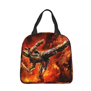 Огненный Скорпион Изолированная сумка для ланча Игра Mortal Kombat Женская Детская сумка-холодильник Тепловой Портативный Ланч-бокс Пакет со льдом Tote