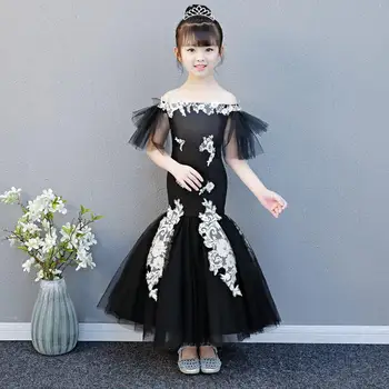 Одежда для маленьких девочек, Элегантное платье Русалки, детское кружевное сетчатое вечернее платье с аппликациями, Подростковое свадебное платье для девочек в цветочек, Vestidos Y480