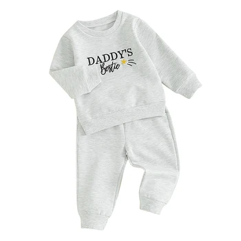 Одежда Для маленьких мальчиков и девочек Daddy's Bestie, толстовка с длинным рукавом, топ, штаны для бега, осенне-зимняя одежда из 2 предметов