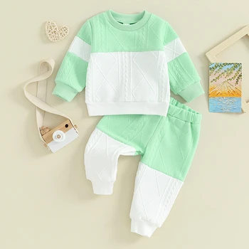 Одежда Для маленьких мальчиков контрастного цвета, толстовка с длинным рукавом и спортивные штаны, 2 предмета осенне-зимней одежды