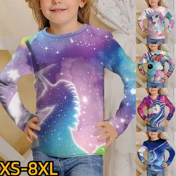 Осенне-зимняя детская мода, детский топ с круглым вырезом и длинными рукавами, повседневная одежда для школьниц, новая дизайнерская футболка с принтом.