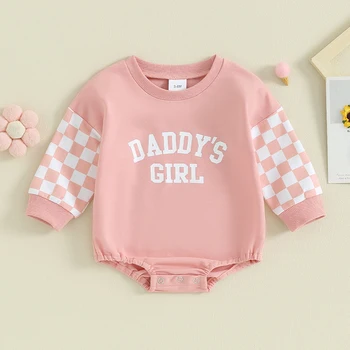 Папин наряд для девочки, комбинезон с пузырьками, клетчатое боди в стиле пэчворк с длинными рукавами, зимняя одежда для новорожденных девочек