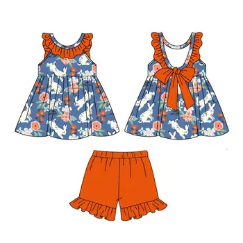 Пасхальная детская одежда, круглый вырез, бант сзади, маленькая юбка с кружевными шортами, костюм для девочек, бутиковая одежда