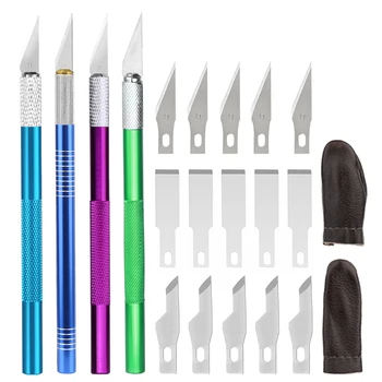 Профессиональный разделочный нож Nonvor 18шт, кожаный нож для гравировки со сменными лезвиями 3 размеров, Инструменты для защиты пальцев из кожи