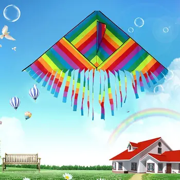 Разноцветные детские игрушки для путешествий на открытом воздухе из полиэстера, Интерактивные игрушки для родителей, Радужный треугольный воздушный змей, Воздушные змеи