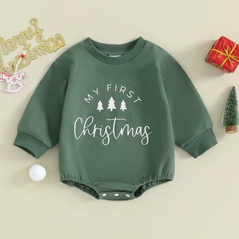Рождественская одежда для малышей, толстовка для маленьких мальчиков и девочек, ползунки с Сантой, детские ползунки, топы, осенне-зимние наряды, милый пузырь
