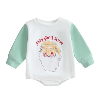 Рождественская толстовка для младенцев, комбинезон с буквенным принтом Санта Клауса, круглый вырез, комбинезон с длинным рукавом, одежда для малышей