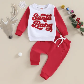 Рождественский наряд для маленьких мальчиков и девочек Рождественский Осенне-Зимний пуловер Толстовка Теплые брюки Рождественская одежда для новорожденных малышей