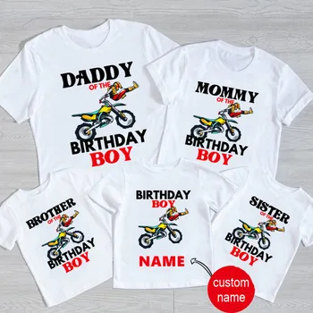 Рубашка Motochoss, семейная рубашка на день рождения, подходящая футболка для вечеринки, подходящая одежда для мальчиков, индивидуальное название, Крутой мотоцикл