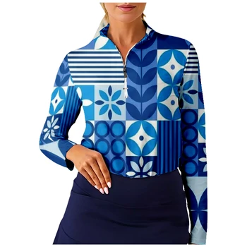 Рубашка для гольфа в скандинавском стиле, женская рубашка с длинным рукавом на молнии, дышащие быстросохнущие топы, повседневная спортивная одежда