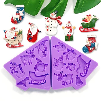 Санта подарок Подарочная Коробка Снеговик Лось фондант силиконовая форма Рождественский чулок шляпа колокольчик Сани конфеты DIY шоколадная форма