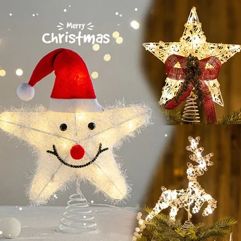 Светодиодная вспышка, украшения для рождественской елки, звезды со светодиодной лампой из медной проволоки, украшения для рождественской елки, украшение с Новым годом