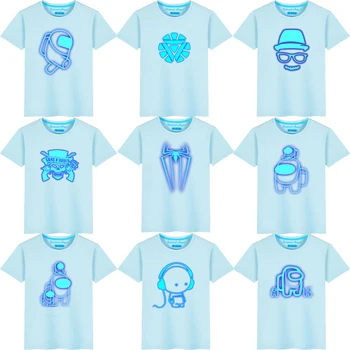 Светящиеся детские футболки, летние футболки с короткими рукавами для мальчиков и девочек с принтом, хлопчатобумажные топы, футболки, одежда для малышей, новинка 2021 года