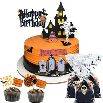 Топперы для торта с Хэппи Хеллоуин, Топперы для кексов, Мультяшная тыква, торт с привидением Ведьмы, декоративные флажки для детей, декор для Хэллоуина