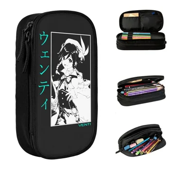 Ударопрочный чехол Venti Genshin, модная сумка для ручек с аниме-играми для девочек и мальчиков, большая вместительная школьная косметичка для карандашей для студентов