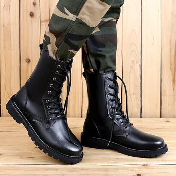 Уличные мужские ботинки из натуральной коровьей кожи на толстой подошве, сохраняющие тепло, высокие модные мотоциклетные военные ботинки спецназа на шнуровке