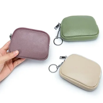 Ультратонкий кошелек для монет, маленькая мини-сумка из мягкой кожи, сумка для ключей на молнии, сумка для наушников, женская сумка для монет