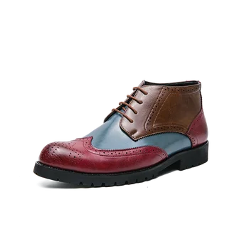 Хит продаж; Мужские ботильоны; зимняя модная обувь с высоким берцем в цветную блокировку; мужские деловые короткие ботинки в стиле ретро красного цвета