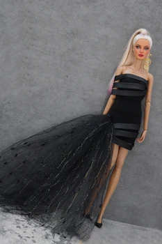 Черное платье / платье с уникальным дизайном ручной работы / вечернее платье для куклы 30 см, наряд для 1/6 Xinyi FR ST. Одежда для куклы Барби / игрушки для девочек