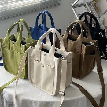 Японские Корейские холщовые сумки, сумка-мессенджер, простая универсальная ручная сумка для ланча, студенческая сумка-тоут большой емкости, карман для ланча